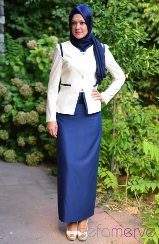 Hatunca Jacket Skirt Suit 4629-01 Cream-Navy Blue 4629-01