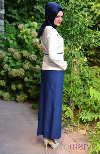 Hatunca Jacket Skirt Suit 4629-01 Cream-Navy Blue 4629-01