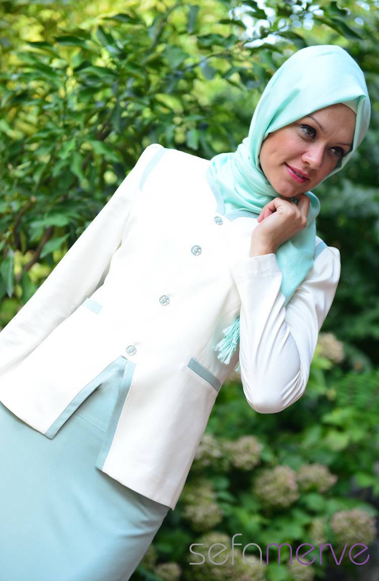 Hatunca Ceket Etek Takim 4629 02 Krem Yesil Sefamerve