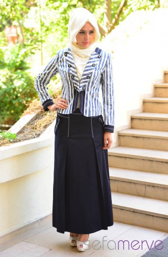 Hatunca Coat Skirt Suit 4574-02 Navy Blue-Ecru 4574-02