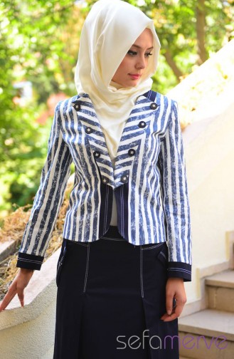 Hatunca Coat Skirt Suit 4574-02 Navy Blue-Ecru 4574-02