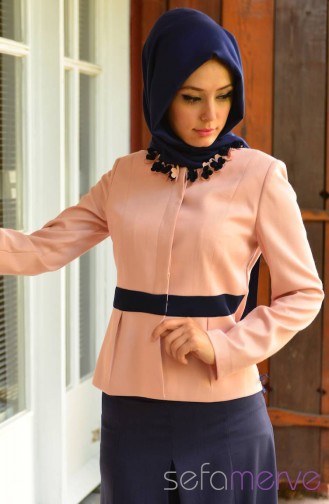 Hatunca Ceket Pantolon Takım 4477-03 Pudra-Lacivert