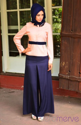 Hatunca Ceket Pantolon Takım 4477-03 Pudra-Lacivert