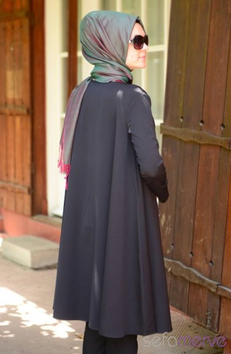 Aybikestil Volanlı Trençkot 7149-03 Siyah