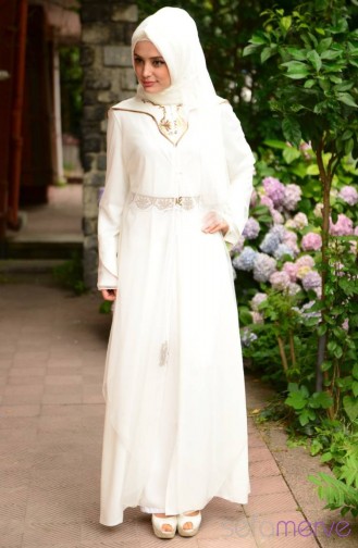 Begüm Special Design Abaya 7086-01 Ecru 7086-01