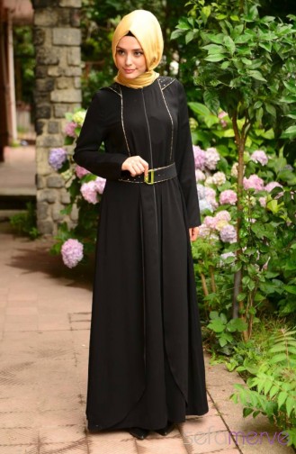 Hooded Zipper Abaya 7079-04 Black 7079-04