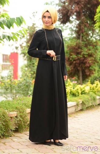 Hooded Zipper Abaya 7079-04 Black 7079-04