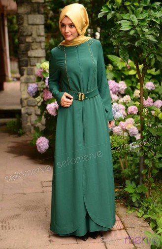 Hooded Zipper Abaya 7079-02 Green 7079-02