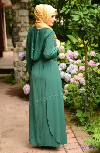 Hooded Zipper Abaya 7079-02 Green 7079-02