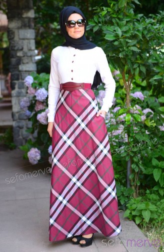 Weinrot Hijab Kleider 140856-01