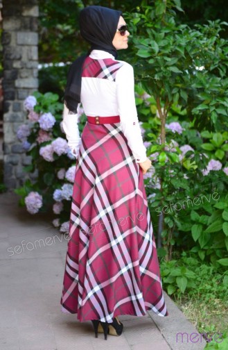 Weinrot Hijab Kleider 140856-01