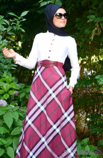 Weinrot Hijab Kleider 140856-01
