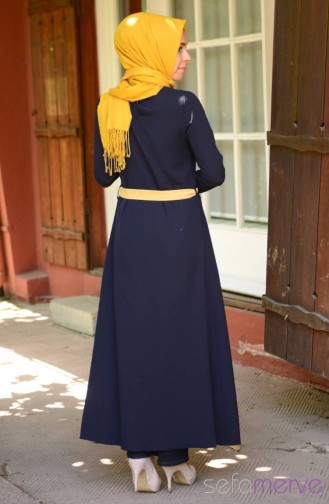 Modahanne Hijab Dress 0838-05 Navy Blue Mustard 0838-05