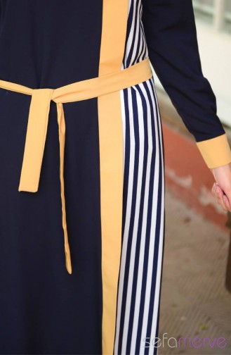 Modahanne Hijab Dress 0838-05 Navy Blue Mustard 0838-05
