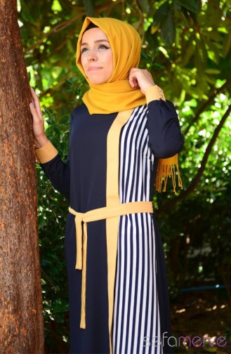 Modahanne Hijab Dress 0838-05 Navy Blue Mustard 0838-05
