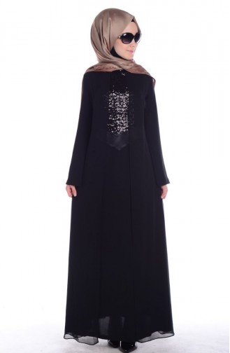 Black Hijab Evening Dress 4157-01