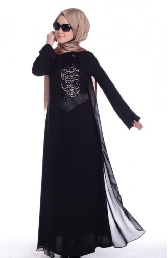 Black Hijab Evening Dress 4157-01