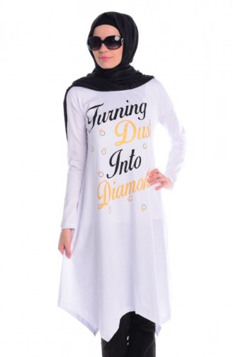 Tesettür Penye Tunik 5060-01 Beyaz