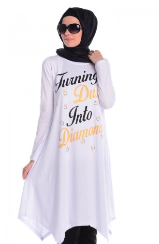 Tesettür Penye Tunik 5060-01 Beyaz
