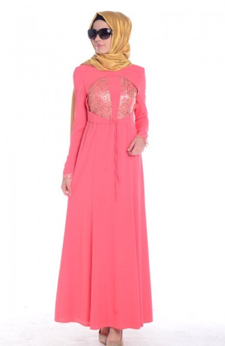 Light Coral Hijab Dress 0443-02
