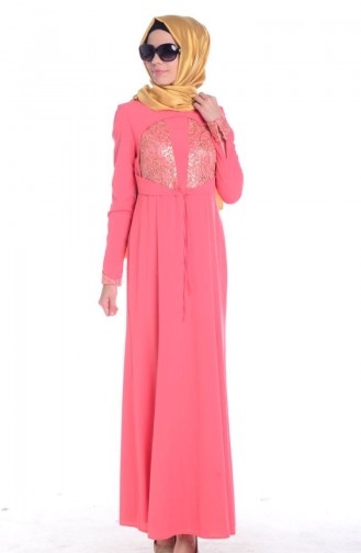Light Coral Hijab Dress 0443-02