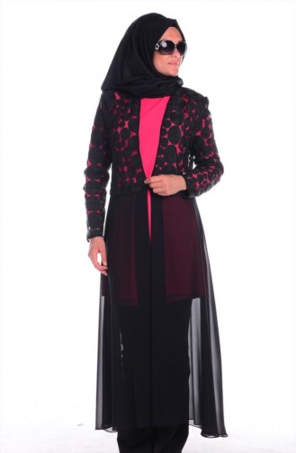 Jacke und Tunika Abendset 4166-03 Fuchsia Schwarz 4166-03