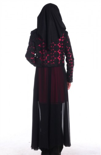 Ensemble Tunique Veste Habillé 4166-03 Fushia Noir 4166-03