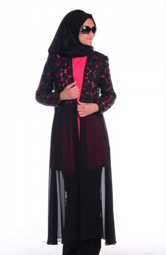 Jacke und Tunika Abendset 4166-03 Fuchsia Schwarz 4166-03