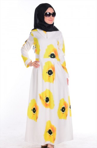 Hijab Kleid Şükran 4165-01 Gelb Schwarz 4165-01