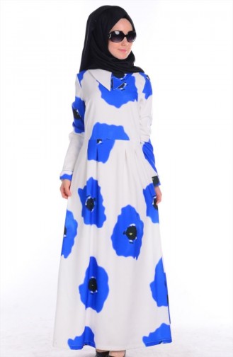 شوكران فستان بتصميم مُطبع 4165-03 لون أزرق و أسود 4165-03