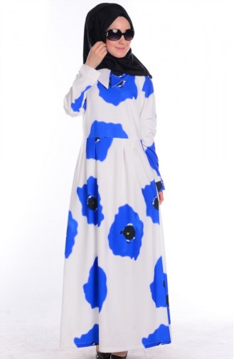 شوكران فستان بتصميم مُطبع 4165-03 لون أزرق و أسود 4165-03