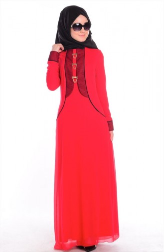 ZRF Tesettür Elbise 0447-01 Kırmızı