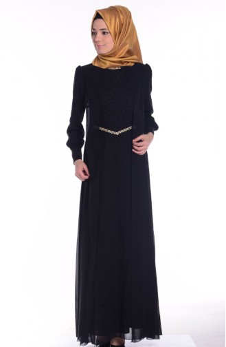 Tesettür Elbise FY 52264-04 Siyah