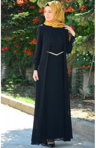 Tesettür Elbise FY 52264-04 Siyah
