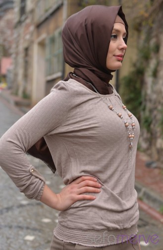 Mevsimlik Penye Tunik 0387-04 Vizon