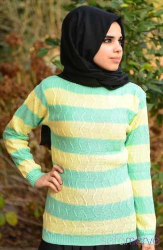 Triko Kazak 0545-28 Mint Yeşil Sarı