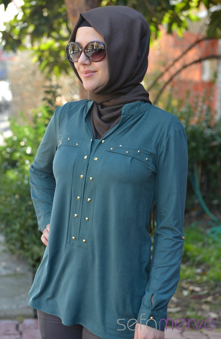 Uzun Tunikler Ve Kombinler Bluz Jntt 3105 04 Yesil Sefamerve