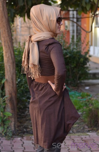 Uzun Tunikler ve Kombinler Tunik JNTT 9083-04 Kahverengi
