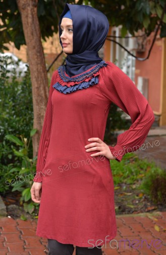 Uzun Tunikler ve Kombinler Tunik JNTT 9106-02 Bordo