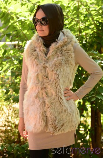 Hooded Fur Vest 4040-01 Ecru 4040-01
