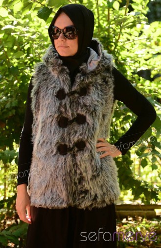 Hooded Fur Vest 4040-02 Gray 4040-02