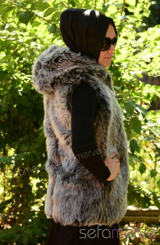 Hooded Fur Vest 4040-02 Gray 4040-02