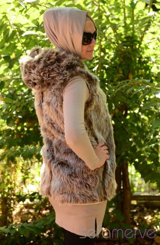 Hooded Fur Vest 4040-03 Brown 4040-03