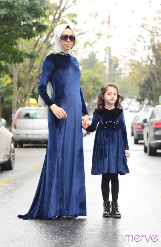 Belemir Anne Kız Kombin Elbise 7558-03 Saks