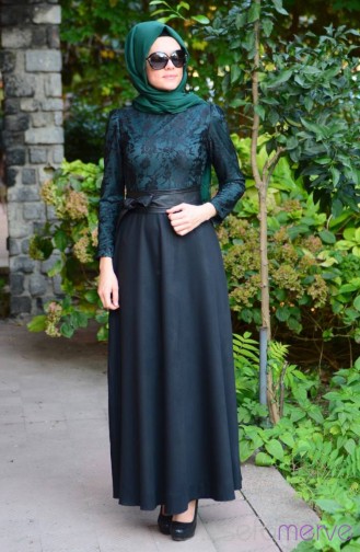 Zaira Tesettür Elbise 5884-03 Koyu Yeşil