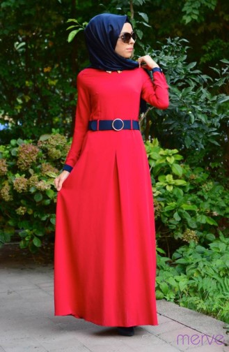 Weinrot Hijab Kleider 5269-06