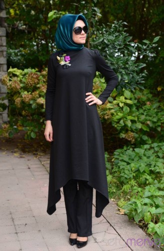 Dilber Tesettür Anne Kız Kombin Tunik 4595 01 Siyah