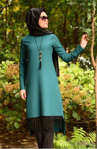 Tesettür Tunik Hems 3075-02 Yeşil