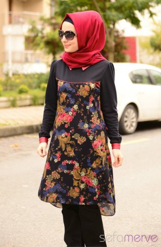 Tesettür Tunik 4254K-02 Lacivert Saks