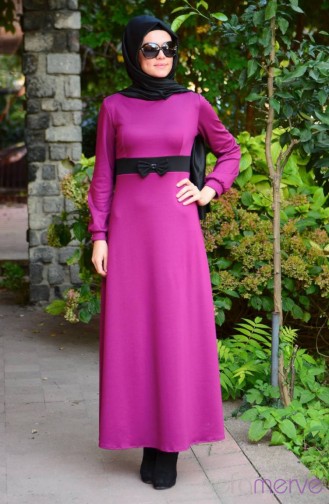 Dilber Tesettür Elbise Anne Kız 4592-01 Eflatun